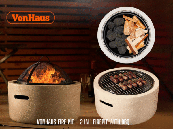 VONHAUS FIRE PIT – 2 in 1 Firepit and BBQ