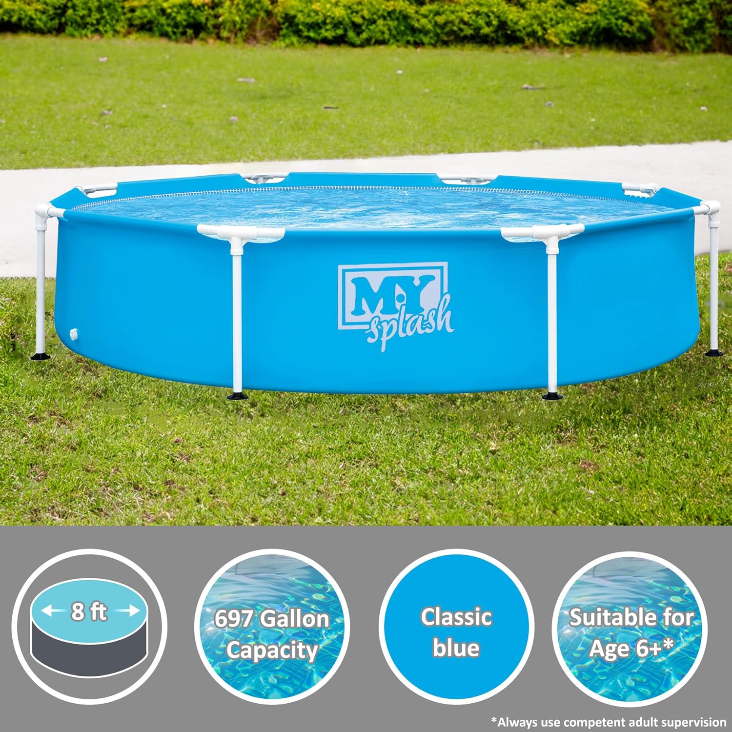 8ft Splash Metal Frame Above Ground Swimming Pool